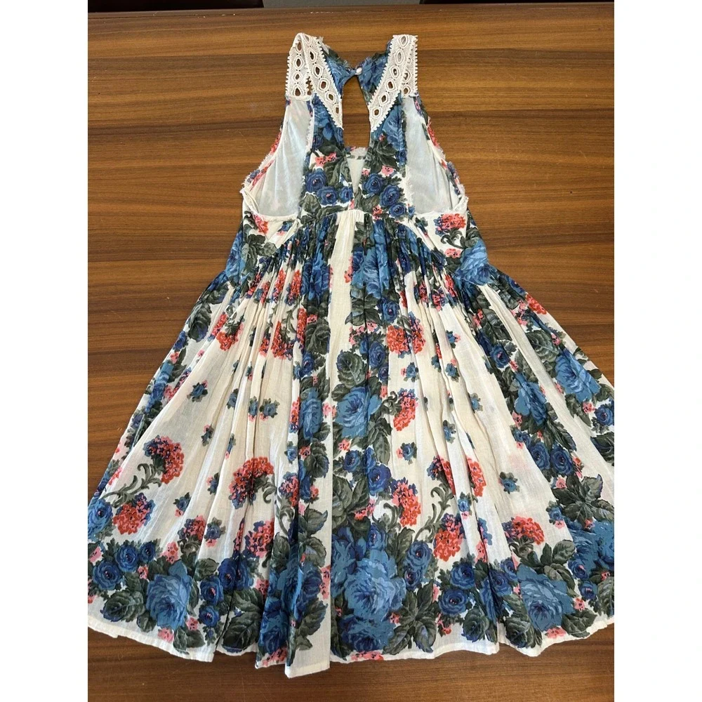 Free People Little Teacup Dress Small Blue Floral Crochet Cottage Shabby Chic